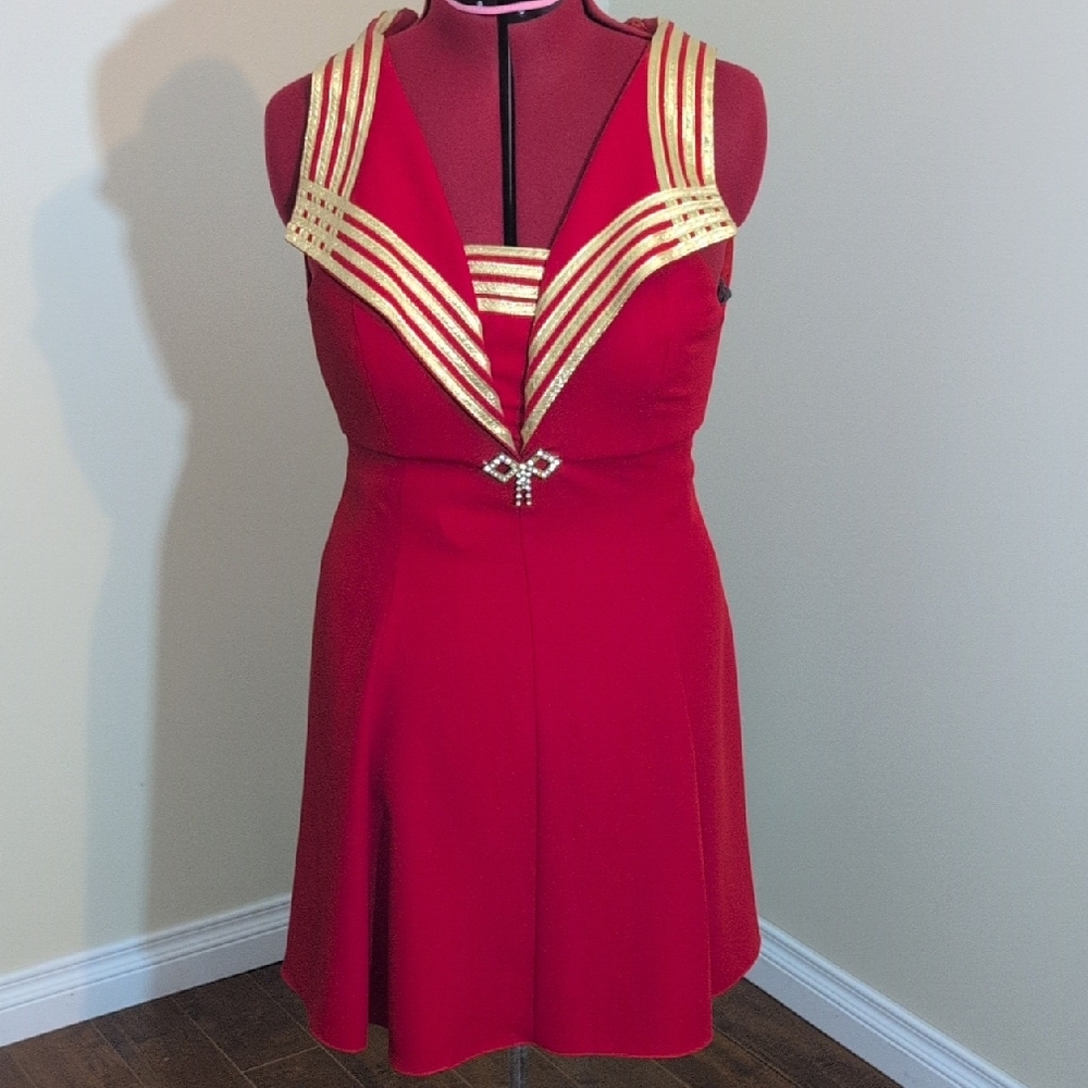 Dollar USA | Vintage Elegant Red and Gold Women's Dress Nautical Sailor Style - Picture 1 of 14